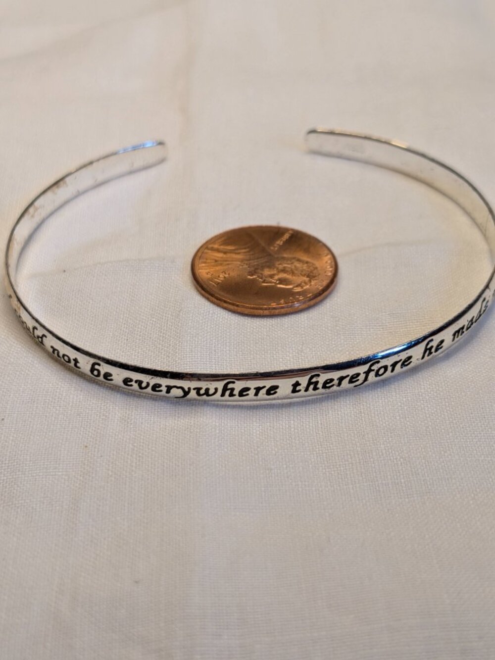 Sterling Silver “God Could Not Be Everywhere” Mother Quote Cuff Bracelet